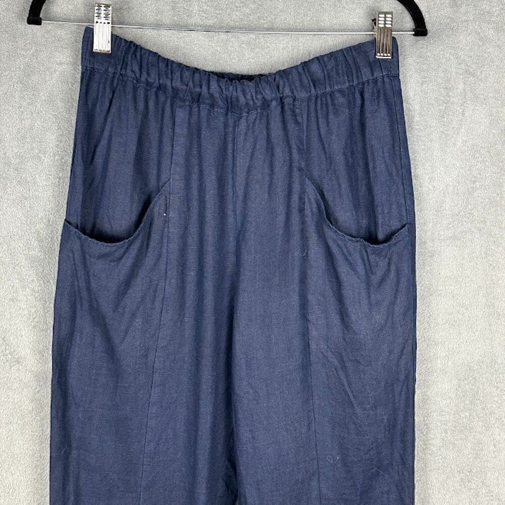 Quince Pants Women Small Navy European Linen Tapered Ankle Resort Coastal Preppy - Picture 2 of 14